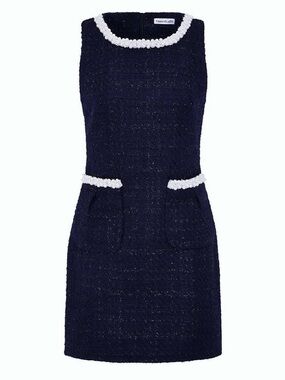 Tweed LaBel Pearl-Trim Tweed Dress